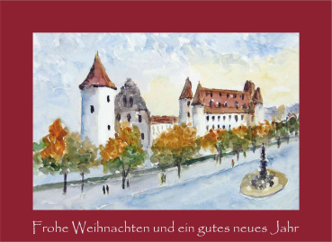 Weihnachtskarte Ingolstadt-Neues Schloss - rot