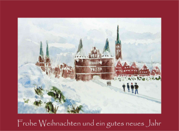 Weihnachtskarte Lübeck-rot