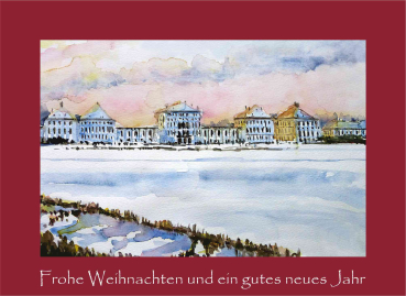 Weihnachtskarte Schloss Nymphenburg - rot