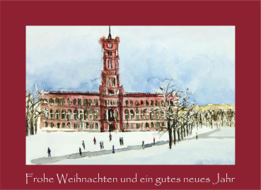 Weihnachtskarte Berlin-Rotes Rathaus-rot