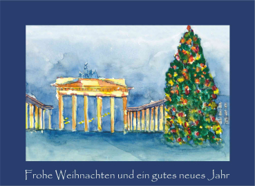Weihnachtskarte Berlin-Weihnachtsbaum am Brandenburger Tor-blau