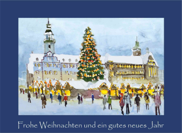 Weihnachtskarte Chemnitz-blau
