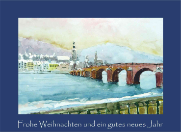 Weihnachtskarte Heidelberg-Alte Brücke-blau