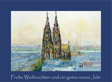 Weihnachtskarte Kölner Dom-blau