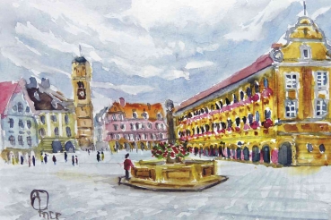 Memminger Marktplatz mit Brunnen