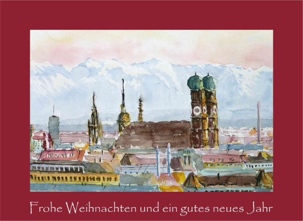 Weihnachtskarte München-Frauenkirche-rot