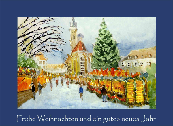 Weihnachtskarte Stuttgart-blau