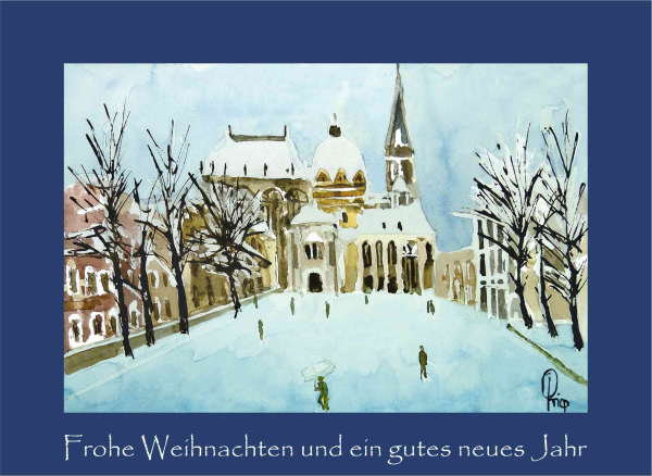 Weihnachtskarte Aachener Dom-blau
