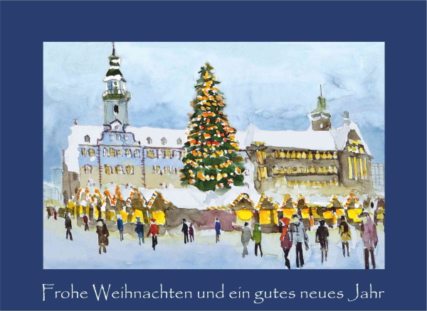 Weihnachtskarte Chemnitz-blau
