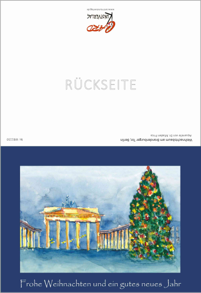 Weihnachtskarte Berlin-Weihnachtsbaum am Brandenburger Tor-blau