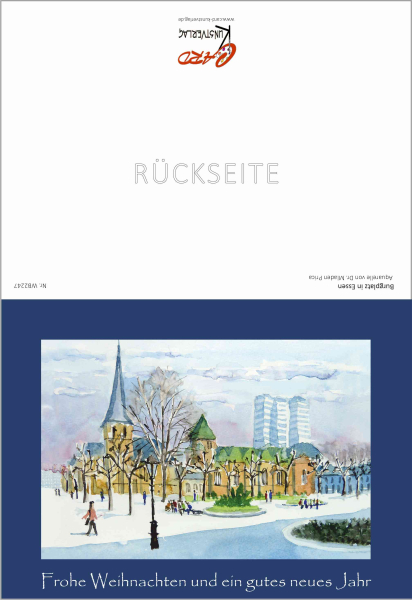 Weihnachtskarte Essen-Burgplatz-blau