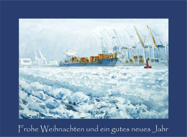 Weihnachtskarte Hamburger Hafen-blau