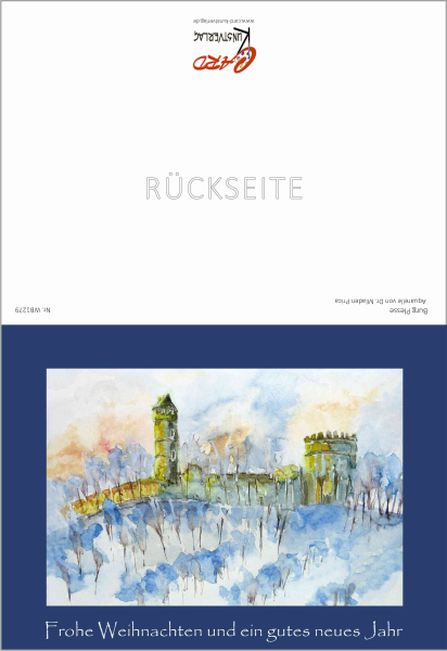 Weihnachtskarte Burg Plesse-blau