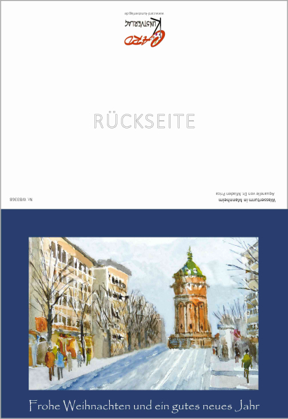 Weihnachtskarte Mannheim-Wasserturm-blau